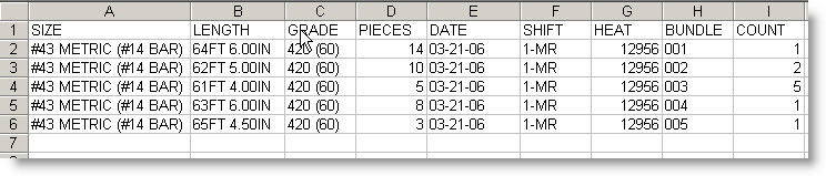 Rows and columns of the spreadsheet